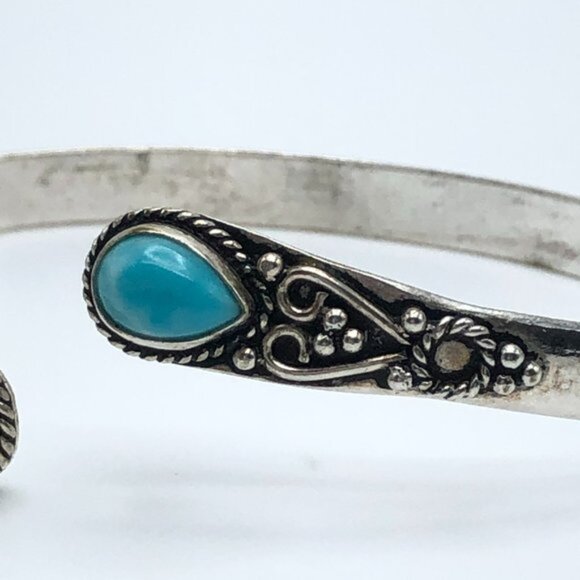 Western Style Silver and Imitation Turquoise Wrap Bangle Bracelet - Picture 5 of 6